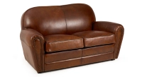 Canapé club cuir 2 places marron vintage accoudoirs cloutés Canapé club cuir 2 places marron vintage accoudoirs cloutés