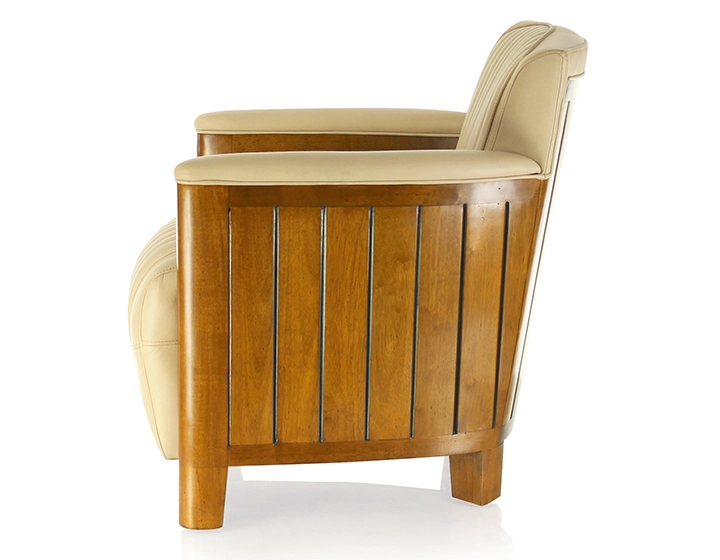 Fauteuil club bois et cuir beige Fauteuil club bois et cuir beige