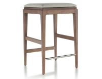 Tabouret de bar design H60 cm bois teinte noyer assise tissu beige naturel Tabouret de bar design H60 cm bois teinte noyer assise tissu beige naturel