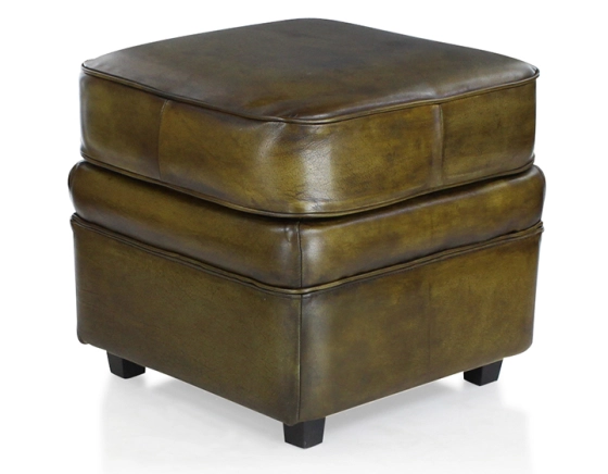 Leather pouffe olive green