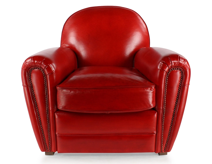 Leather club armchair red studded armrests Leather club armchair red studded armrests