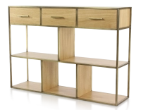 Console design frêne teinte naturelle et métal patine laiton Console design frêne teinte naturelle et métal patine laiton