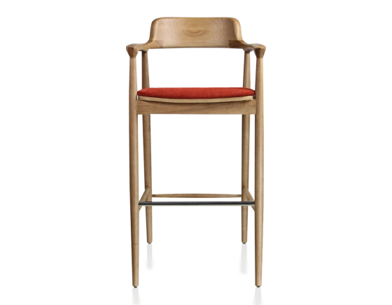 Tabouret de bar h80 cm bois teinte naturelle assise tissu orange brulé