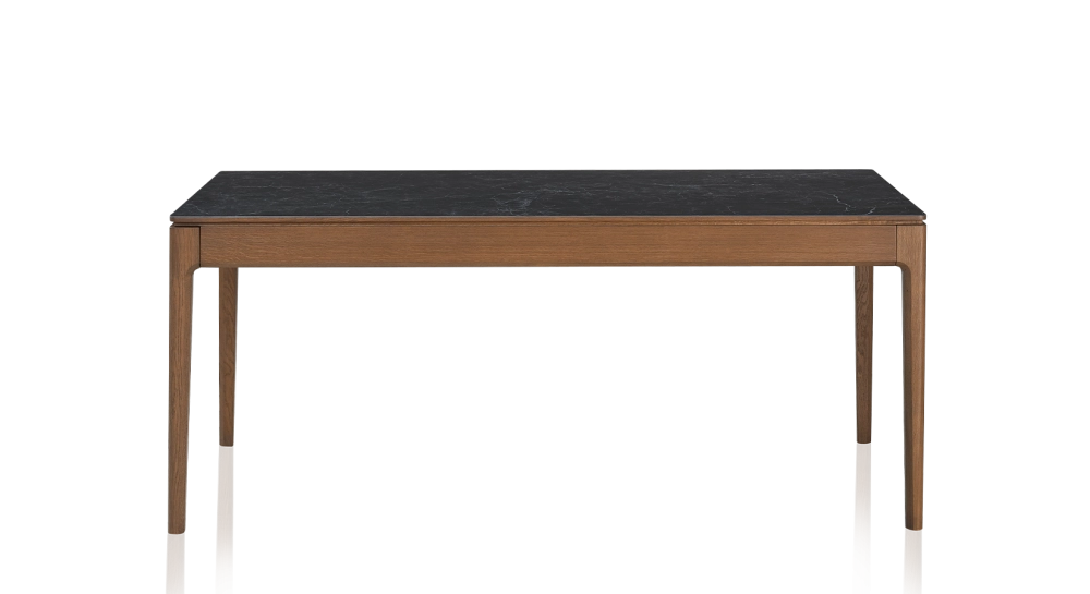 Table salle à manger en chêne et céramique 8 personnes avec bois teinte noyer et plateau céramique effet ardoise 210x90 cm Table salle à manger en chêne et céramique 8 personnes avec bois teinte noyer et plateau céramique effet ardoise 210x90 cm