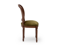 Chaise ancienne style Louis XVI bois teinte marron foncée dossier canné assise tissu velours vert olive Chaise ancienne style Louis XVI bois teinte marron foncée dossier canné assise tissu velours vert olive