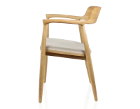 Chaise scandinave bois teinte naturelle assise tissu chevron beige