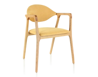 Chaise design avec accoudoirs bois teinte naturelle et tissu jaune Chaise design avec accoudoirs bois teinte naturelle et tissu jaune