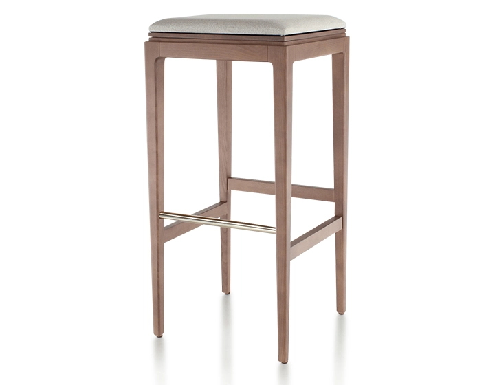 Tabouret de bar design H80 cm bois teinte noyer assise tissu beige naturel Tabouret de bar design H80 cm bois teinte noyer assise tissu beige naturel