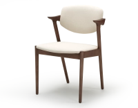 Scandinavian chair walnut-stained wood with off-white fabric seat. Scandinavian chair walnut-stained wood with off-white fabric seat.