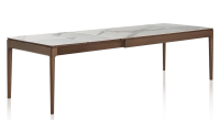 Table extensible en chêne et céramique 6 à 10 personnes allonges céramique avec bois teinte marron foncé et plateau et allonges céramique effet marbre blanc 140x90 cm Table extensible en chêne et céramique 6 à 10 personnes allonges céramique avec bois teinte marron foncé et plateau et allonges céramique effet marbre blanc 140x90 cm