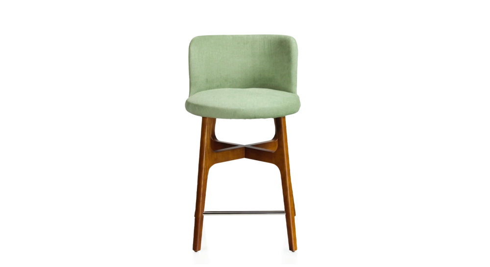 Bar stool h60 cm cherry-stained wood green fabric seat