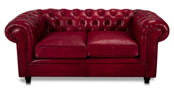 2 seater Chesterfield leather sofa Bordeaux studded armrests
