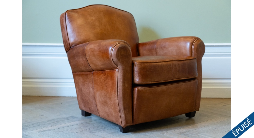Fauteuil club cuir marron clair Fauteuil club cuir marron clair