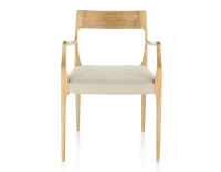 Scandinavian armchair with armrests natural wood stain camel fabric seat Scandinavian armchair with armrests natural wood stain camel fabric seat