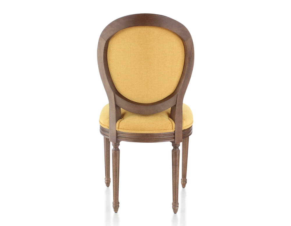 Chaise ancienne style Louis XVI bois teinte marron foncé et tissu jaune Chaise ancienne style Louis XVI bois teinte marron foncé et tissu jaune