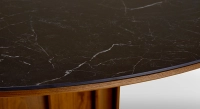 Table salle à manger ronde 6 personnes en noyer et céramique teinte naturelle plateau effet ardoise 140 cm Table salle à manger ronde 6 personnes en noyer et céramique teinte naturelle plateau effet ardoise 140 cm