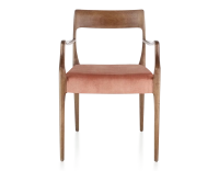 Chaise scandinave avec accoudoirs bois teinte noyer assise tissu velours rose pâle Chaise scandinave avec accoudoirs bois teinte noyer assise tissu velours rose pâle