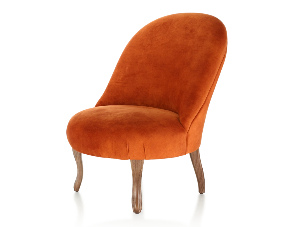 Fauteuil crapaud sans accoudoirs pieds bois teinte noyer et tissu velours terracotta Fauteuil crapaud sans accoudoirs pieds bois teinte noyer et tissu velours terracotta