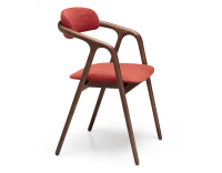 Chaise scandinave bois teinte noyer assise tissu beige orange brulé Chaise scandinave bois teinte noyer assise tissu beige orange brulé