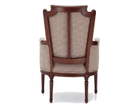 Sillón bergère estilo Luis XVI bois teinte ancienne et tissu chiné beige, gris et orange