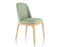 Chaise design bois teinte naturelle et tissu vert sauge