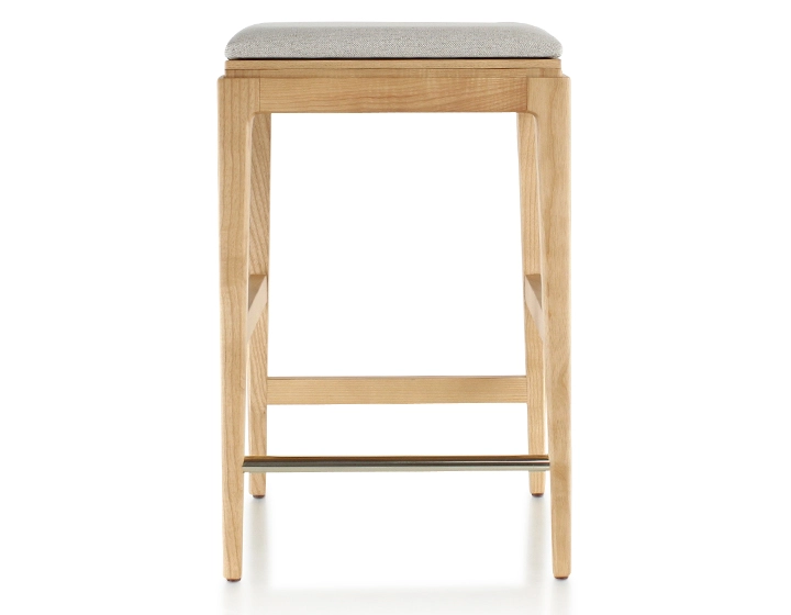 Tabouret de bar design H60 cm bois teinte naturelle assise tissu beige naturel Tabouret de bar design H60 cm bois teinte naturelle assise tissu beige naturel