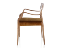 Chaise scandinave avec accoudoirs bois teinte noyer assise tissu velours bronze Chaise scandinave avec accoudoirs bois teinte noyer assise tissu velours bronze