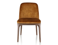 Chaise design bois teinte marron foncé et tissu velours bronze Chaise design bois teinte marron foncé et tissu velours bronze