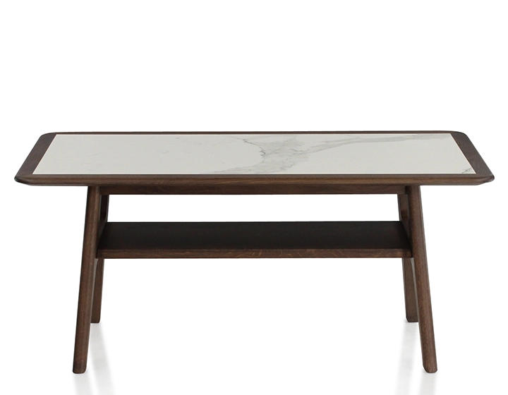 Table basse rectangulaire en chêne et céramique avec bois teinte marron foncé plateau céramique effet marbre blanc 100x50 cm Table basse rectangulaire en chêne et céramique avec bois teinte marron foncé plateau céramique effet marbre blanc 100x50 cm