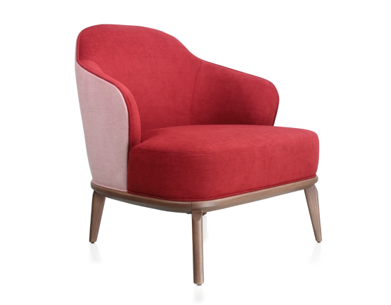Fauteuil design tissu bordeaux et vieux rose