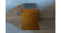 Navy desk in wood and leather bois teinte merisier et cuir vert
