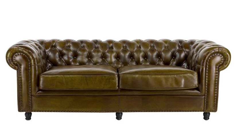 Canapé chesterfield cuir vert olive - 3 places
