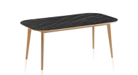 Table salle à manger en chêne et céramique avec bois teinte naturelle et plateau céramique effet marbre noir 140x100 cm