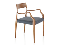 Chaise scandinave avec accoudoirs bois teinte merisier assise tissu gris Chaise scandinave avec accoudoirs bois teinte merisier assise tissu gris