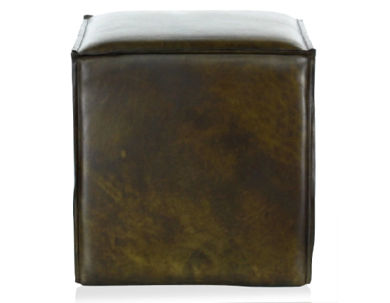 Leather pouffe olive green