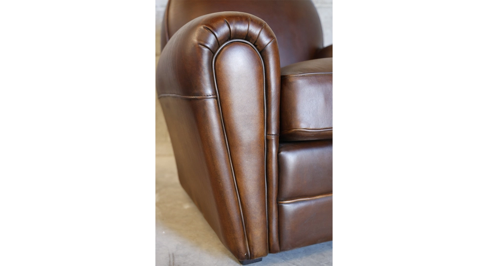 Leather club armchair dark brown studded armrests