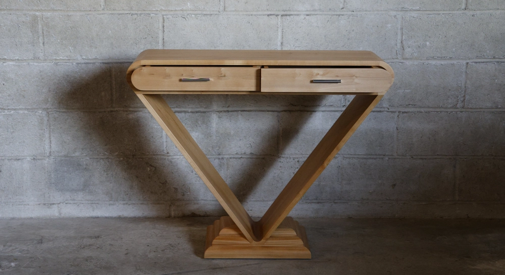 Consola art déco de dos cajones madera en tinte natural