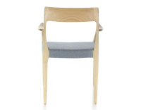 Scandinavian armchair with armrests natural stained wood, blue chevron fabric seat Scandinavian armchair with armrests natural stained wood, blue chevron fabric seat