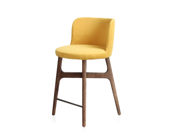 Tabouret de bar h60 cm bois teinte marron foncé assise tissu jaune