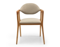 Chaise design avec accoudoirs bois teinte naturelle et tissu camel Chaise design avec accoudoirs bois teinte naturelle et tissu camel