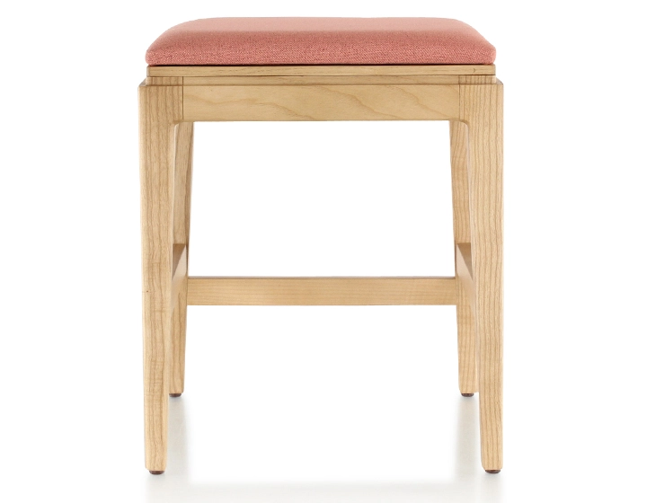 H45 cm design stool natural wood stain coral pink fabric seat H45 cm design stool natural wood stain coral pink fabric seat
