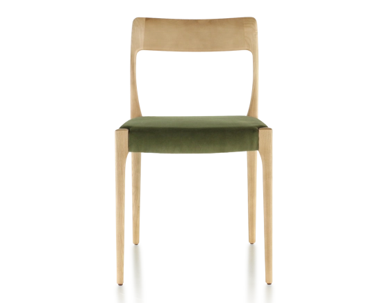 Chaise scandinave bois teinte naturelle assise tissu vert olive