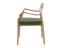 Chaise scandinave avec accoudoirs bois teinte noyer assise tissu vert olive Chaise scandinave avec accoudoirs bois teinte noyer assise tissu vert olive
