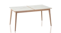 Table salle à manger en chêne et céramique 8 personnes avec bois teinte naturelle et plateau céramique effet marbre blanc 180x90 cm Table salle à manger en chêne et céramique 8 personnes avec bois teinte naturelle et plateau céramique effet marbre blanc 180x90 cm