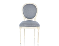 Chaise ancienne style Louis XVI bois teinte blanche cérusée et tissu chevron bleu Chaise ancienne style Louis XVI bois teinte blanche cérusée et tissu chevron bleu
