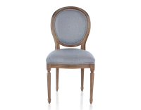 Chaise ancienne style Louis XVI bois teinte marron foncé et tissu chevron bleu