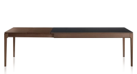 Table extensible 8 à 12 personnes en chêne et céramique allonges bois avec bois teinte marron foncé et plateau céramique noir unie 180x100 cm Table extensible 8 à 12 personnes en chêne et céramique allonges bois avec bois teinte marron foncé et plateau céramique noir unie 180x100 cm