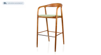 Bar stool h80 cm cherry tint green fabric seat cherry wood stain and green fabric