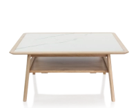 Table basse carrée en chêne et céramique avec bois teinte naturelle plateau céramique effet marbre blanc 100x100 cm Table basse carrée en chêne et céramique avec bois teinte naturelle plateau céramique effet marbre blanc 100x100 cm