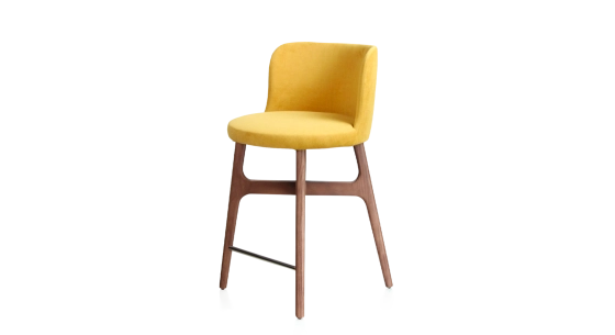 Taburete de bar h60 cm madera tinte nogal asiento tejido amarillo